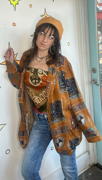 Western Boho Grunge Jacket Open Flowing Long Jacket Vintage Layering Piece XL