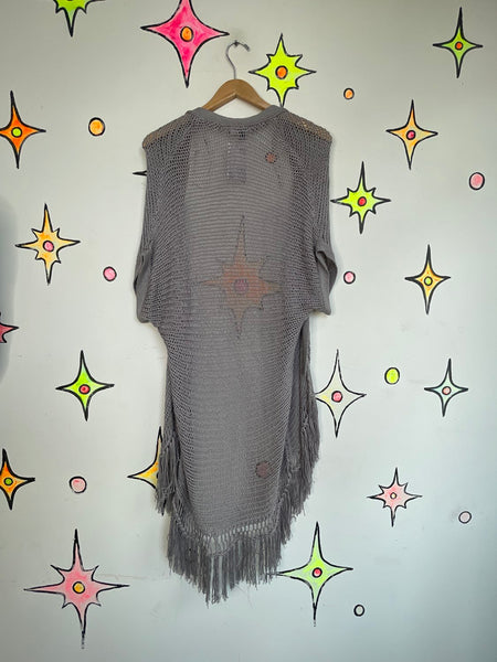 Y2K Gray Crochet Duster Vest | Boho Western Fairy Grunge Long Layering Robe