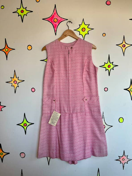 Vintage 60s 70s Pink Mod Go-Go Mini Dress Romper Playsuit | Deadstock | M/L