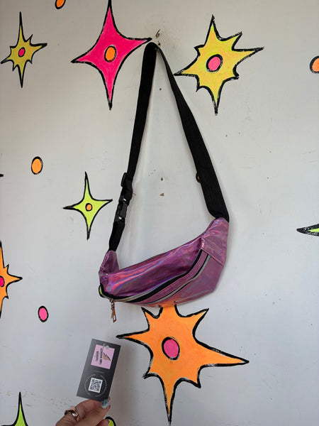Pink Metallic Shiny Vinyl Fanny Pack Barbiecore Cyber Y2K Festival Belt Bag