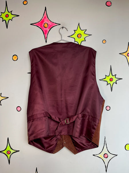 Vintage Brown Suede Leather Oversized Vest – Rocker Grunge Western Boho - XL