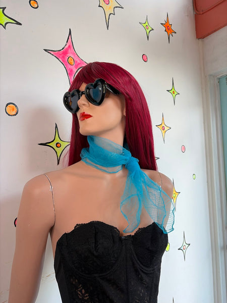 Vintage 50s 60s Bright Blue Sheer Chiffon Neck Scarf Retro Kawaii Glam