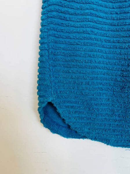 Vintage 70s 80s Blue Retro Ribbed Terrycloth Top – Soft Cozy Knit XS