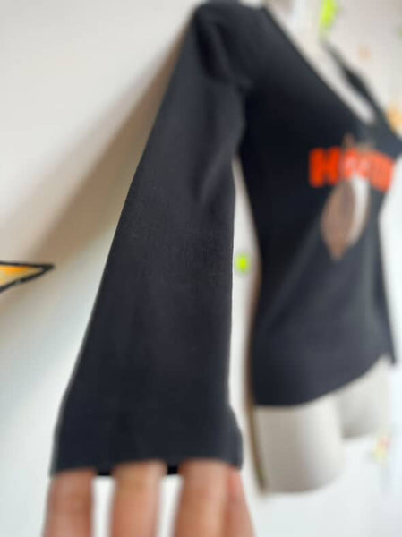 Vintage Black Hooters Long Sleeve Tee ' Waitress Cosplay Uniform Graphic Shirt XS