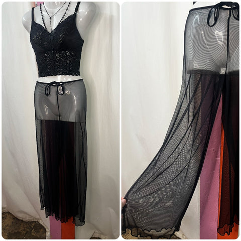 Vintage 90s Y2K | Sheer Black Fairy Grunge Goth Mesh Pants | Size L