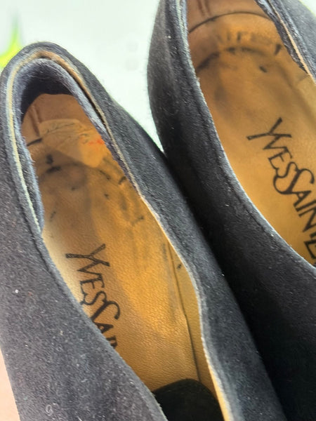 Vintage Yves Saint Laurent Black Suede Pumps 90s Victorian Heels Paris Chic 5.5