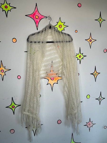 Fuzzy White Mohair Scarf Winter Coquette Softgirl Clean Girl Aesthetic