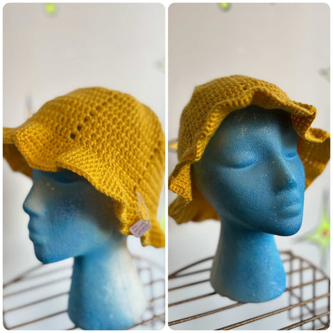 Handmade Yellow Crochet Tulip Bucket Hat - Boho Grunge Babydoll Cottagecore