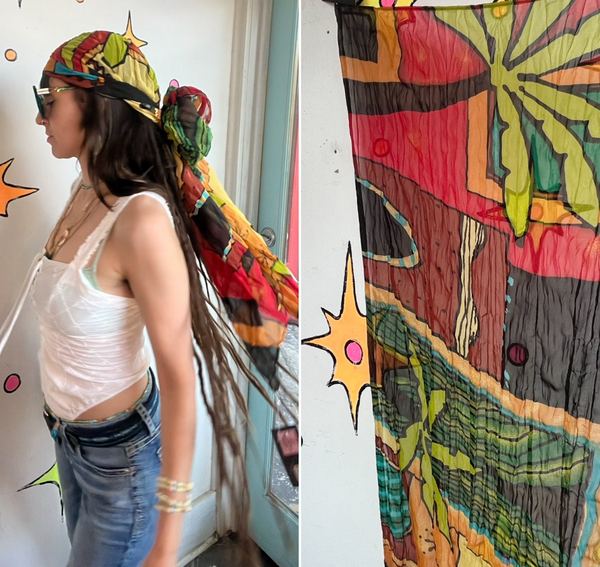 Vintage Crinkle Scarf 90s Artsy Avant Garde Boho Whimsy Wrap