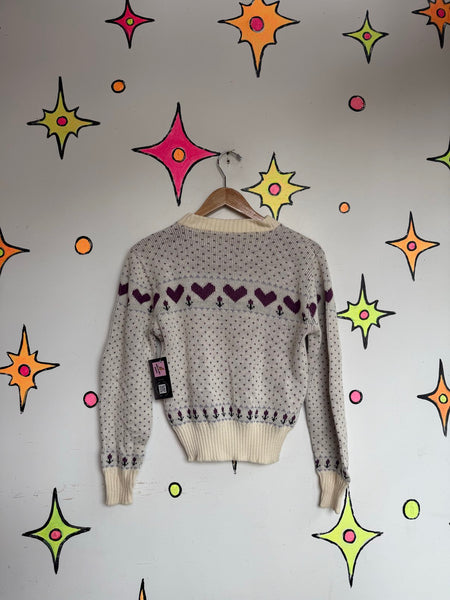 Vintage 80s Heart Sweater Romantic Retro Knit Cute Valentine Coquette Sweater SM