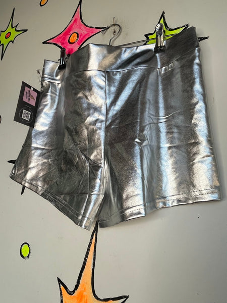 Metallic Silver Galactic Glam Shorts | Y2K Space Disco Hot Pants Party Rave M/L