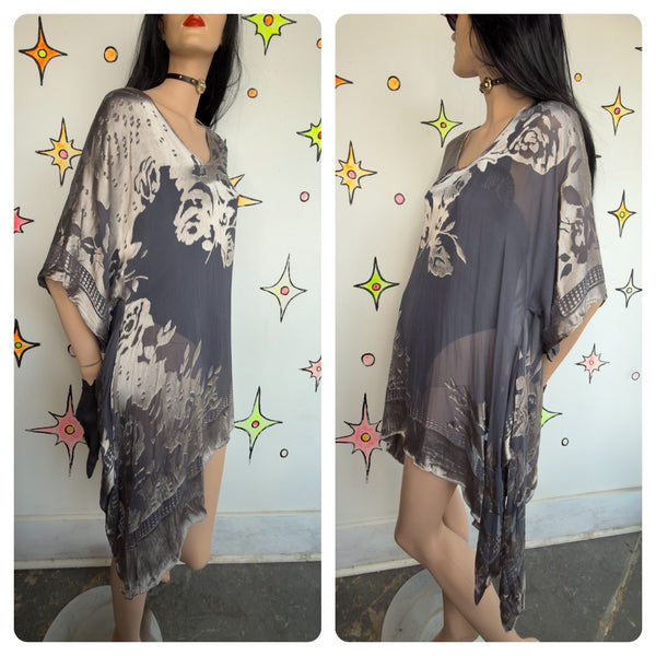 Burnout Whimsigoth Silver Kaftan Witchy Boho Fairy Grunge Goddess Robe Cape