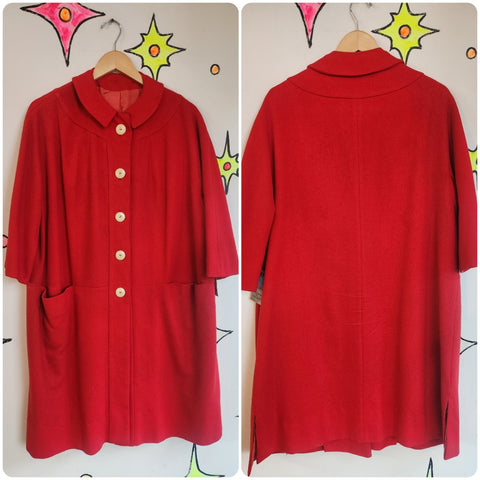 Vintage 50s 60s | Red Wool Pinup Old Hollywood Heavy Winter Coat