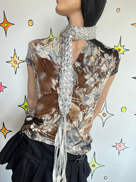 Y2K Metallic Silver Fringe Belt Western Glam Boho Disco Statement Sash / Scarf