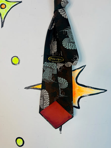 Vintage 70s Mushroom Tie | Brown Groovy Fat Wide | Silky Polyester Made in Italy