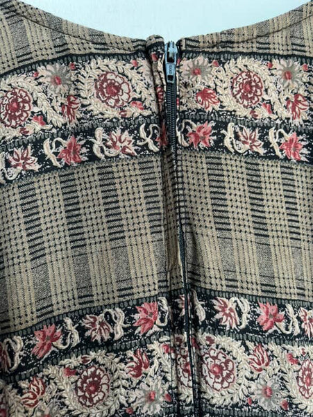 Vintage 90s Witchy Boho Fairy Grunge Maxi Dress | Plaid Floral Slit Dress Sz 8