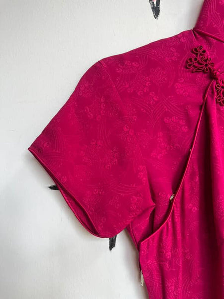 Vintage Pink Silk Kimono Geisha Wiggle Dress - Asian Inspired Midi Dress - XS