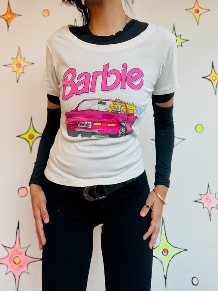 Retro Barbie Pink 80s Vintage Throwback Baby Tee - Soft & Worn-In Classic - XS