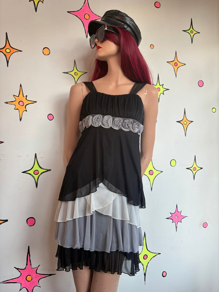 Y2K Fairy Grunge Babydoll Dress | Whimsy Goth Tiered Ruffle Mini S