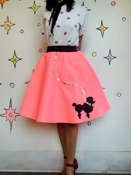 Vintage 50s Style Retro Pink Felt Poodle Skirt | Full Circle Swing Skirt | S