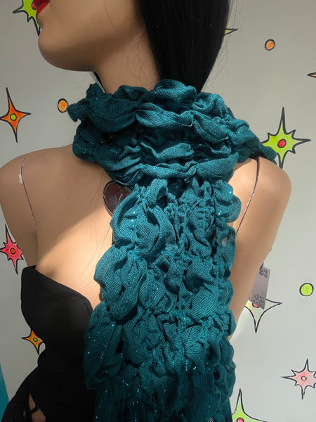 Y2K Teal Sparkle Scrunch Scarf | Cabbagecore Fairy Grunge Textured Wrap
