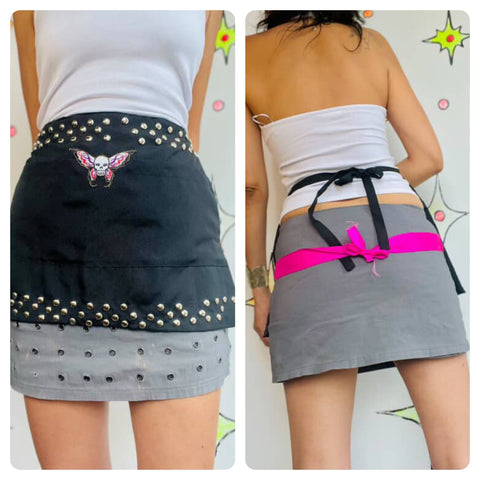 Y2K Goth Studded Tattoo Skull Utility Apron | Punk Emo Whimsy Goth | Size S