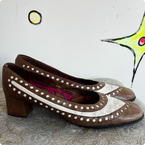 Vintage 60s 70s | Groovy Rare MOD Leather Oxford Heels | Size 10