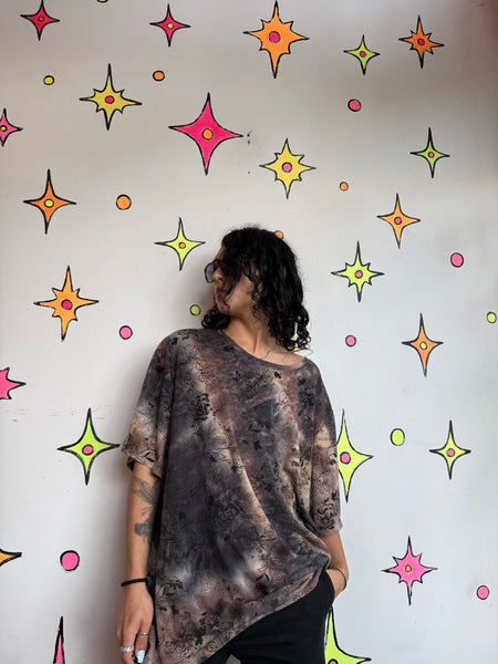 Y2K Tattoo Print Glitter Top Whimsy Goth Fairy Grunge Distressed Graphic Tee XL