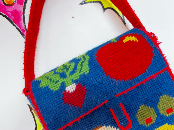 Vintage Kitschy Lunch Bag Purse – Cross-Stitch Sandwich – Handmade Picnic Bag