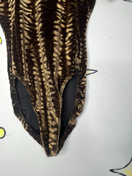 Velvet Tiger Print Bodysuit Stretch Catsuit Catwoman Glam Grunge Cosplay Small
