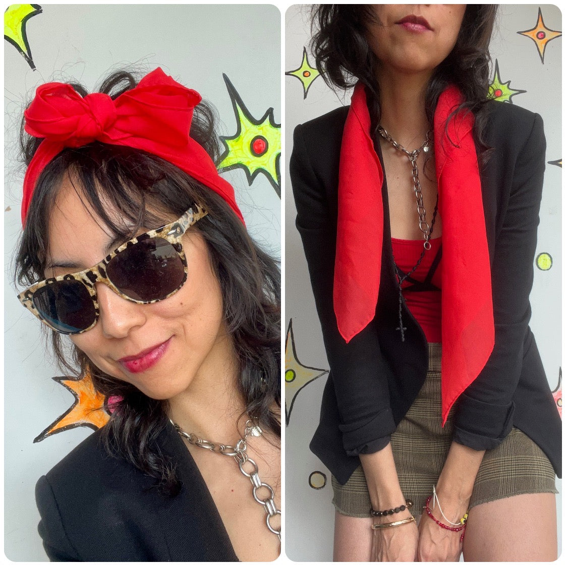 Vintage | Sheer Red Scarf | Elegant Retro Glam Old Hollywood 50s 80s 90s