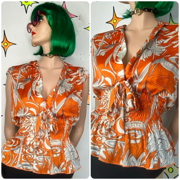 90s Y2K Abstract Tattoo Print Fairy Grunge Top Tiki Hawaiian Aesthetic M