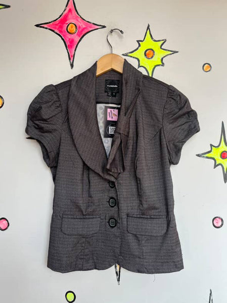 Y2K Indie Sleaze Preppy Glam Gray Short Sleeve Blazer Top - My Michelle - Size S