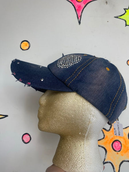 Y2K Rhinestone Heart Denim Hat True Gear McBling Trucker Style