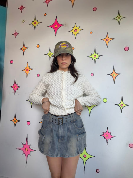 Y2K Denim Utility Mini Skirt - Cyber Grunge Mall Goth Indie Sleaze Alt Girl M