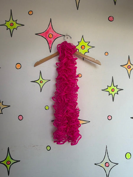 Y2K Hot Pink Barbie Scrunch Scarf Cabbagecore Fairy Grunge Crochet Ruffle Boa