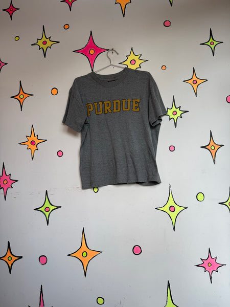 Vintage Purdue University T Shirt Heather Gray College Tee Retro Soft Cotton L