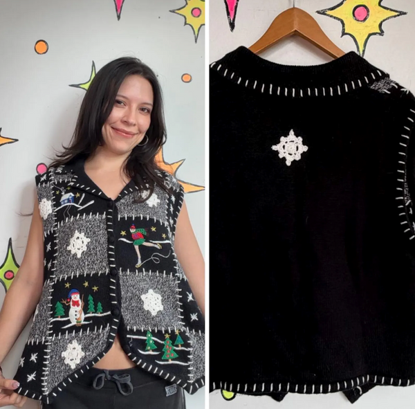 Vintage 80s 90s Embellished Ugly Christmas Knit Sweater X Mas Party Vest M