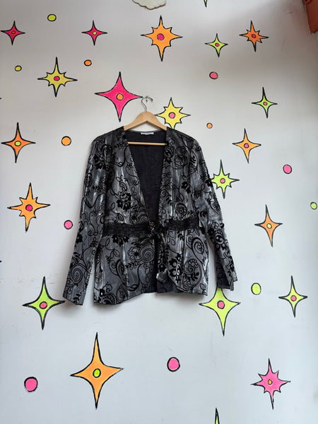 Velvet Burnout Kimono | Silver Black Floral Boho Goth Duster One Size