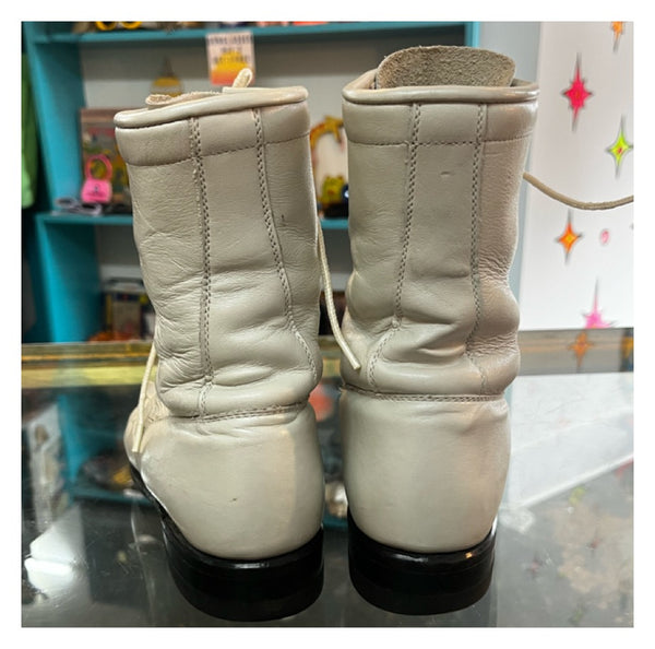 Vintage Justin Ropers | White Lace Up Boots | 7.5 B