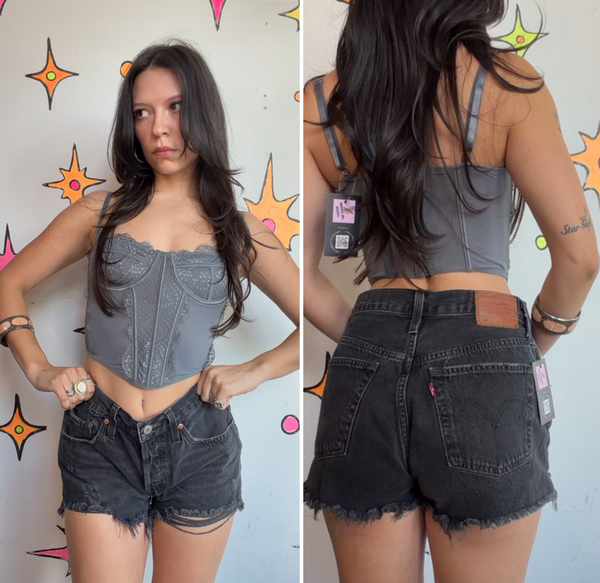 Vintage Levi's Black Denim Shorts Jean Cutoffs 90s Grunge Western Festival 27