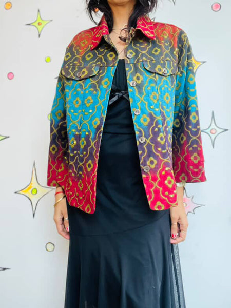 Vintage Wearable Art Rainbow Fairy Whimsy Grunge Boho Cotton Jacket – Size L
