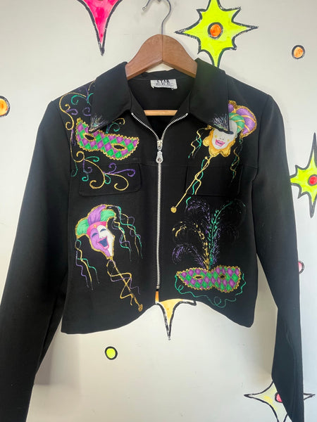 Vintage 80s90s Mardi Gras Cropped Blazer Wearable Art Avant Garde Party Jacket M