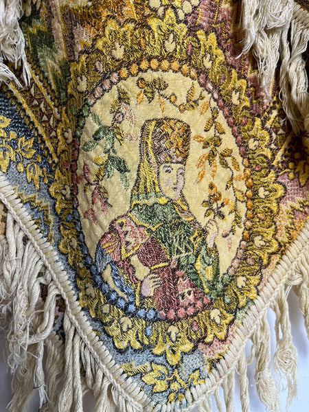 Antique 19th Century Russian Silk Tapestry Shawl – Woven Fringe Folk Textile
