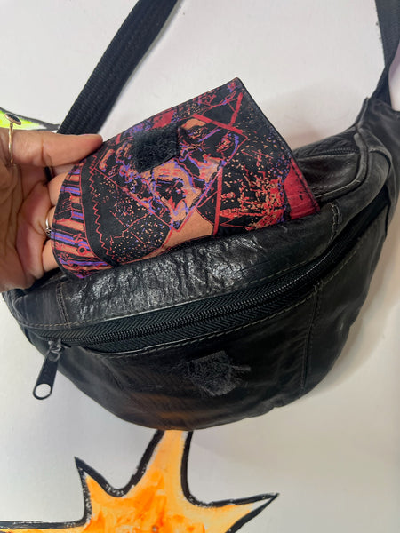 Vintage 90s Black Leather Fanny Pack Adjustable Belt Bag Travel Hands-Free Purse