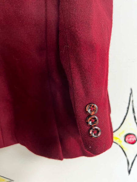 Vintage 70s | Men's Burgundy Wool Big Collar Blazer Jacket – Disco Mod Vibes - L