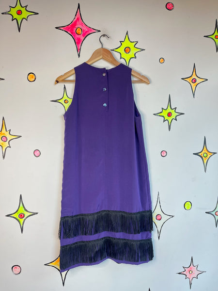 Purple & Black Flapper Fringe Dress – 1920s Gatsby Holiday Party Costume - M