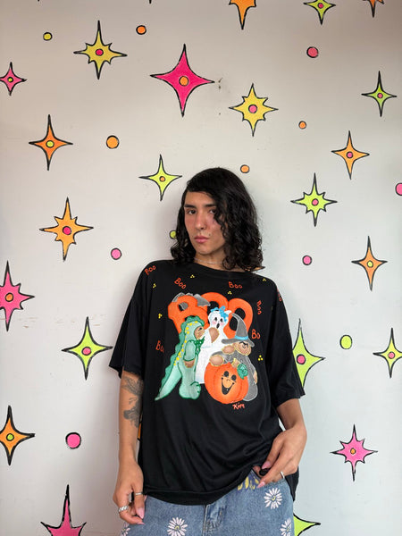 80s Halloween Boo Puffy Paint Tee Tacky Ugly Halloween Shirt Maximalist Goth XL