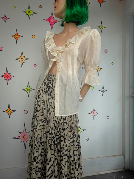 Boho Flowy 90s Vintage Leopard Print Maxi Skirt Whimsy Grunge - Small