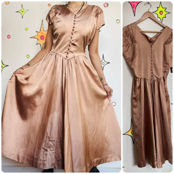 Vintage 40s Jonathan Logan Champagne Satin Evening Gown | Hollywood Glam | S